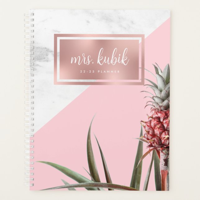 Marmor und rosa Ananas Lehrer Planner Planer (Vorderseite)