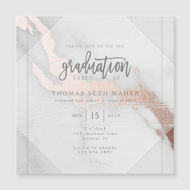 MARMOR UND ROSE GOLD ABSCHLUSS EINLADEN POSTCAR MAGNETKARTE (Vorderseite)
