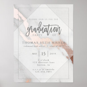 MARMOR UND ROSE GOLD ABSCHLUSS EINLADEN POSTCAR POSTER
