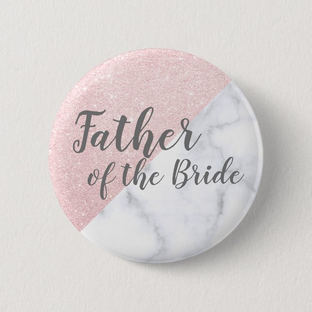 Marmor und Rose Gold Glitzer Vater der Braut Button (Vorderseite)