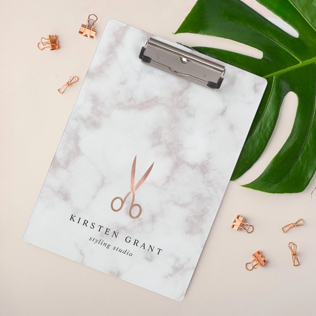 Marmor- und Rose-Gold-Scheren-Salon-Logo Klemmbrett (Von Creator hochgeladen)