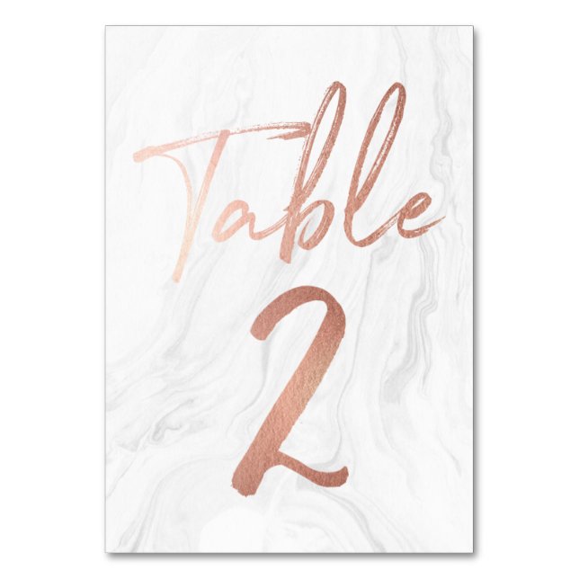 Marmor und Rose Gold Script | Tischnummer Card 2 (Vorderseite)