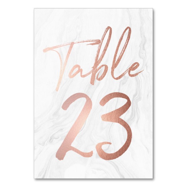 Marmor und Rose Gold Script | Tischnummer Card 23 (Vorderseite)
