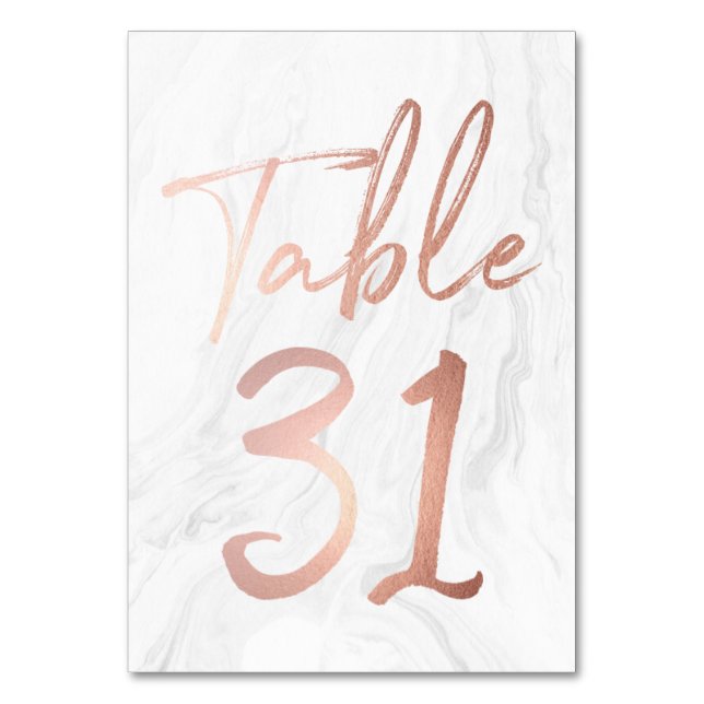 Marmor und Rose Gold Script | Tischnummer Card 31 (Vorderseite)