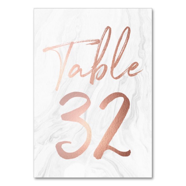Marmor und Rose Gold Script | Tischnummer Card 32 (Vorderseite)