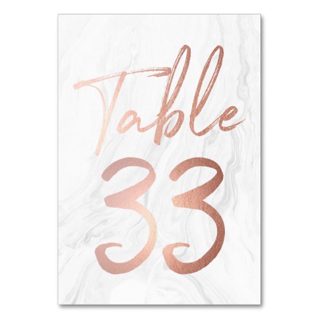 Marmor und Rose Gold Script | Tischnummer Card 33 (Vorderseite)