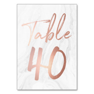 Marmor und Rose Gold Script Tischnummer Card 40