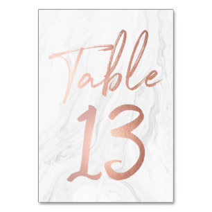 Marmor und Rose Gold Script Tischnummer-Karte 13 Tischnummer