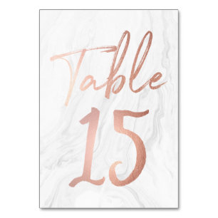 Marmor und Rose Gold Script Tischnummer-Karte 15 Tischnummer