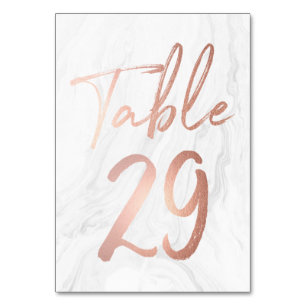 Marmor und Rose Gold Script Tischnummer-Karte 29 Tischnummer