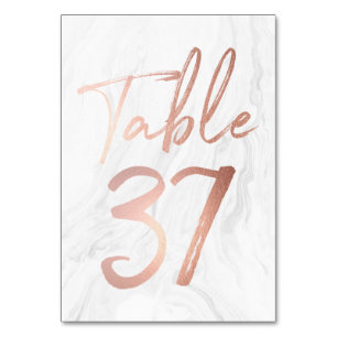 Marmor und Rose Gold Script Tischnummer-Karte 37 Tischnummer