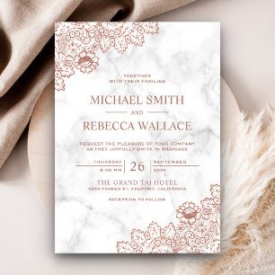 Marmor und Rose Gold Vintage Country Lace Wedding Einladung