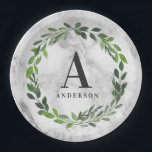 Marmor- und Wasserfarbenkranz Pappteller<br><div class="desc">Marmoreffekt und Aquarellkranz erste personalisierte Konstruktion. Ideal für Erntedank,  Weihnachtsfeiern oder Feiern.</div>