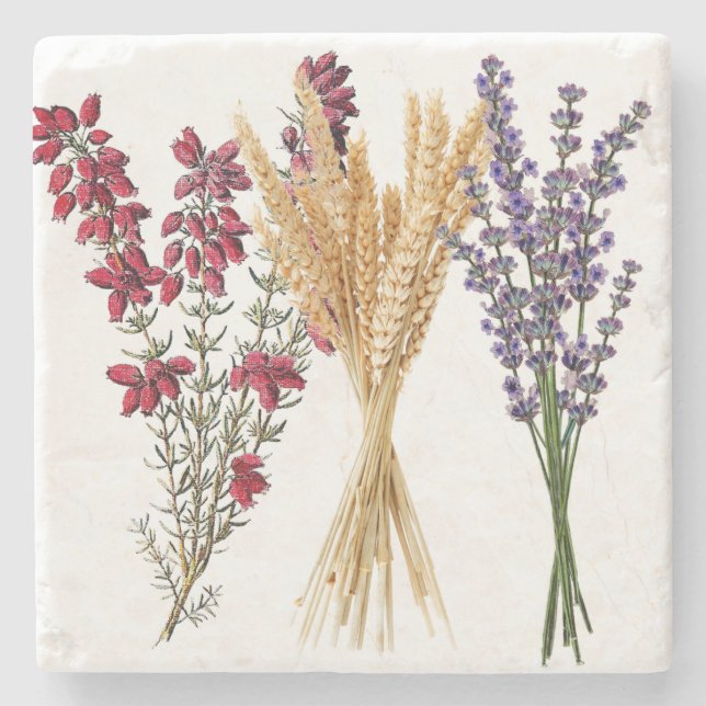 Marmor-Untersetzer - Heather, Wheat & Lavendel Steinuntersetzer (Vorderseite)