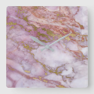 Marmor Weiß Grau Rosa Rose Gold Blush Carrara Quadratische Wanduhr
