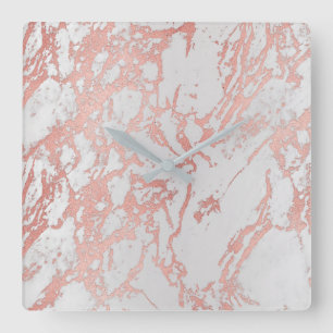 Marmor Weiß Grau Rosa Rose Gold Blush Carrara Quadratische Wanduhr