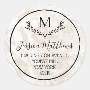 Marmor & Wreath Custom Monogram Rücksendeadresse Runder Aufkleber