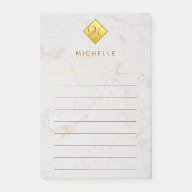 Marmorband Gold Monogram Golden Name White Post-it Klebezettel (Vorderseite)