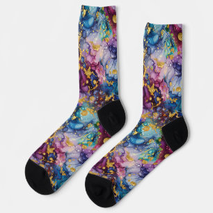 Marmorblau und Lila mit Accent Gold Spritzer Socken