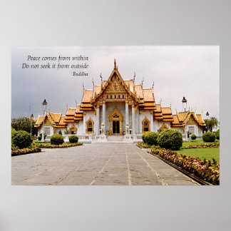 Marmorbuddhistischer Tempel des Goldes mit Frieden Poster