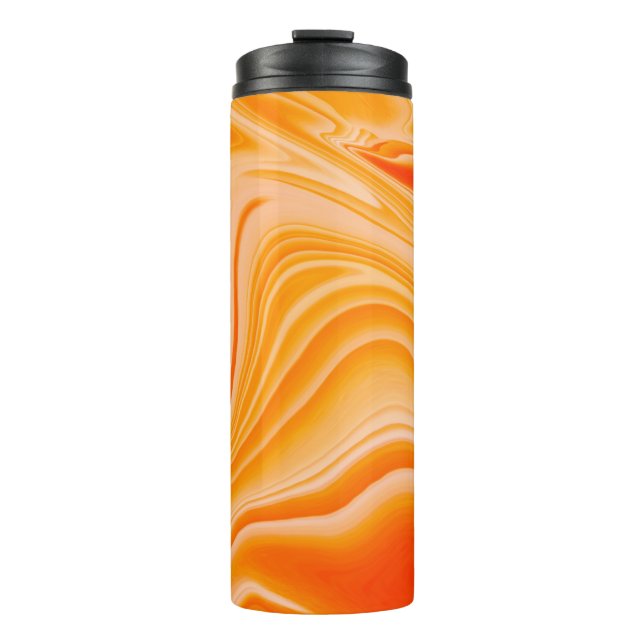 Marmorfarbe farbig. Orangefarbenes Marmormuster  Thermosbecher (Vorderseite)