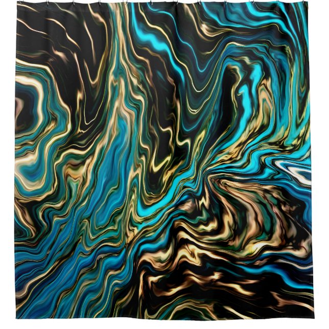 Marmorfarben Gold Aqua Dusche Vorhang (Vorderseite)