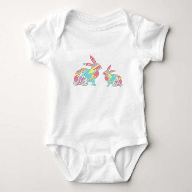 Marmorfarben Mama und Baby Bunny Baby Bodysuit Baby Strampler (Vorderseite)