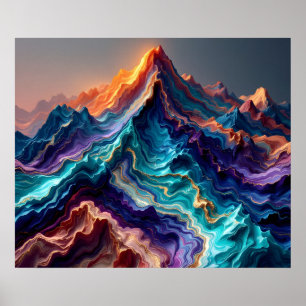Marmorflussberge – Farbige abstrakte Kunstposter Poster