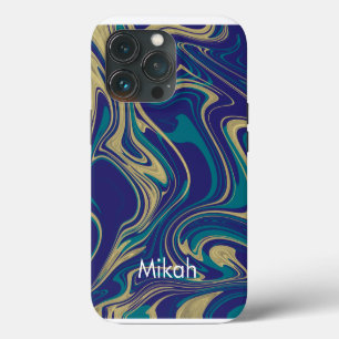 Marmorflüssige Imitate Gold Blue Greenish Case-Mate iPhone Hülle