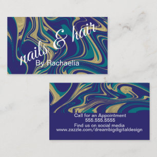Marmorflüssiges Imitat Gold Blue Nail Haarsalon Visitenkarte