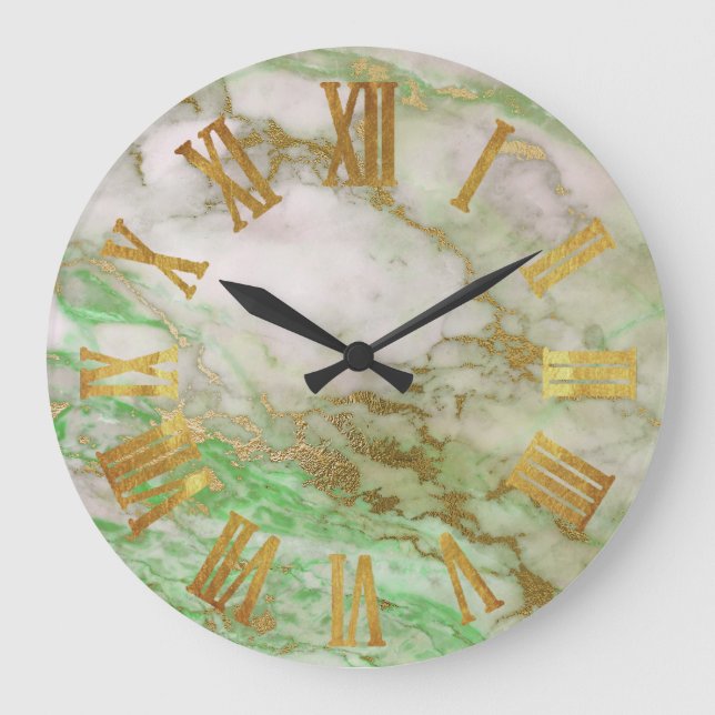 Marmorgelb Grau Gold Metallische römische Zahlen Große Wanduhr (Vorderseite)