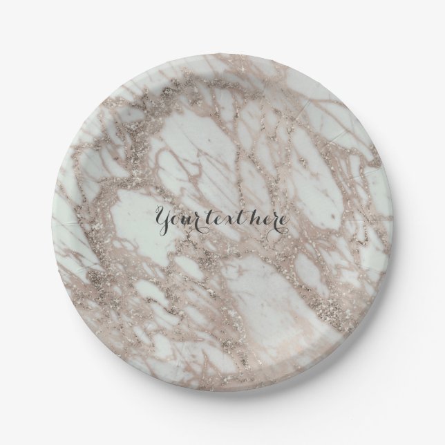 Marmorglasfenster Rose Rosa Gold Silber Designer S Pappteller (Vorderseite)