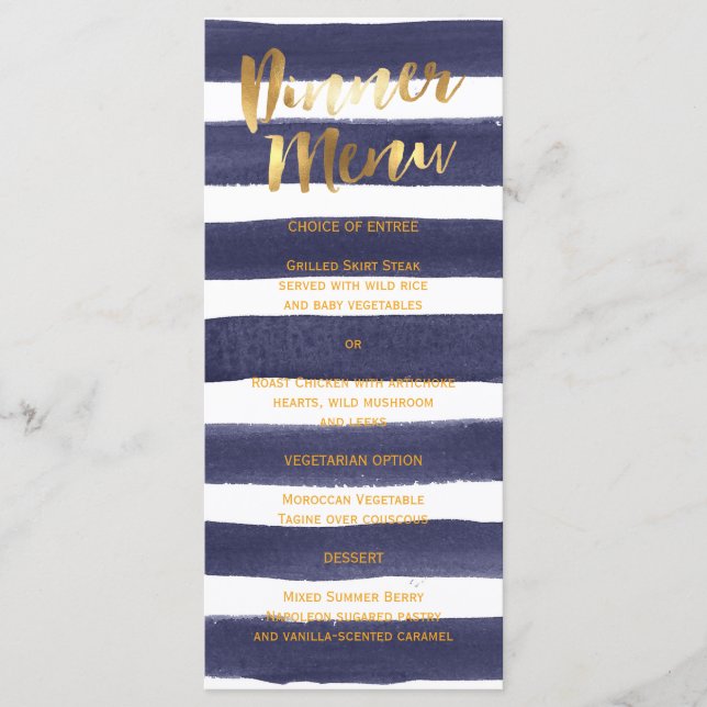 Marmorgoldstreifen für Hochzeitsessen Menükarte (Vorderseite)