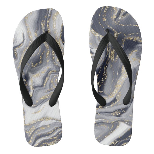Marmorgrau, weiß und Gold Flip Flops (Fußbett)