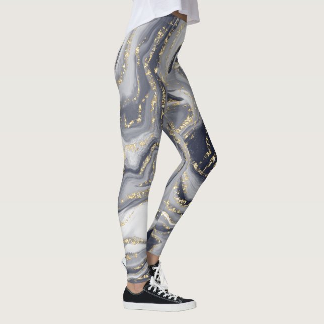 Marmorgrau, weiß und Gold Leggings (Rechts)