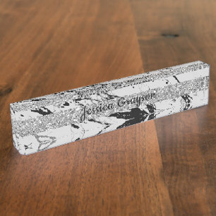 Marmorgrauer silberner SteinGlitzer-eleganter Namensplakette