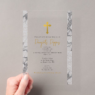 Marmorgriechischer Schlüsselorthodox Christening T Acryleinladungen