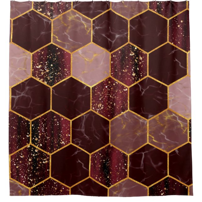 Marmorhexagon nahtlose Textur mit Gold Duschvorhang (Vorderseite)