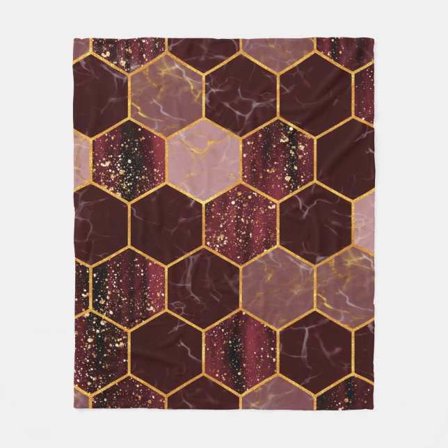 Marmorhexagon nahtlose Textur mit Gold Fleecedecke (Vorderseite)