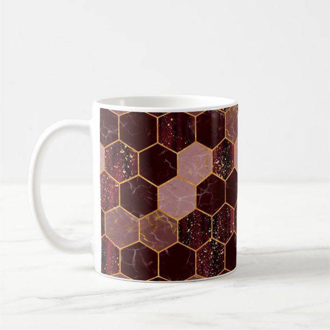 Marmorhexagon nahtlose Textur mit Gold Kaffeetasse (Links)