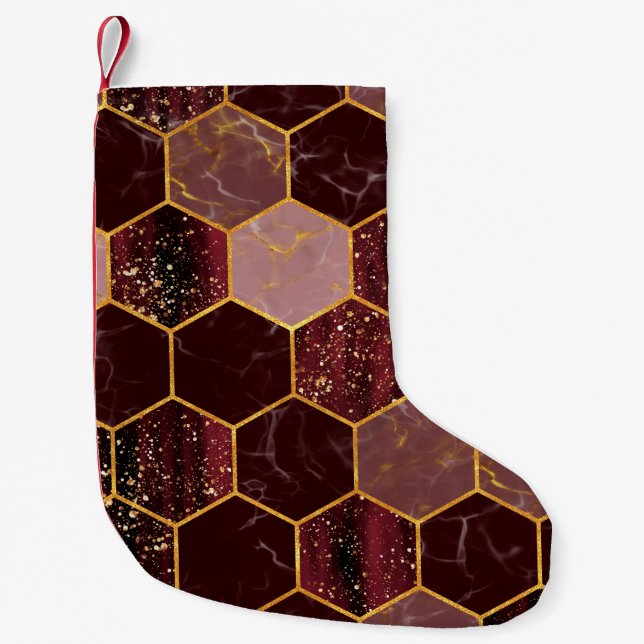 Marmorhexagon nahtlose Textur mit Gold Kleiner Weihnachtsstrumpf (Vorderseite)
