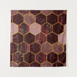 Marmorhexagon nahtlose Textur mit Gold Wandteppich