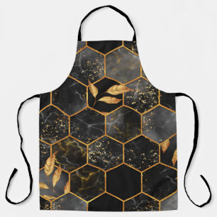 Marmorhexagon nahtlose Textur mit goldenen Blätter Schürze