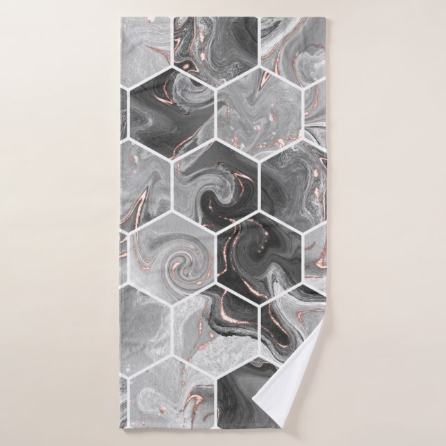 Marmorhexagon nahtlose Textur mit Goldmuster Badehandtuch (Badehandtuch)