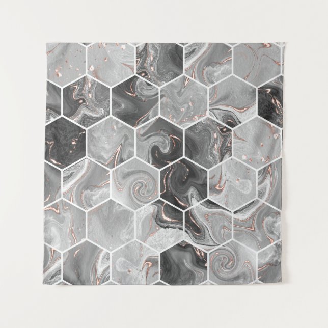 Marmorhexagon nahtlose Textur mit Goldmuster Wandteppich (Vorderseite)