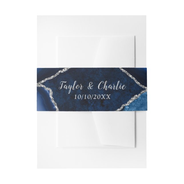 Marmorhochzeit in Navy Blue und Silver Agate Einladungsbanderole (Vorderseite Beispiel)