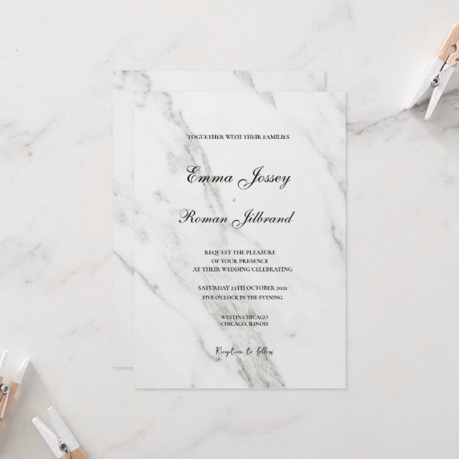 Marmorhochzeit minimalistisch elegant einladung (Vorderseite/Rückseite Beispiel)