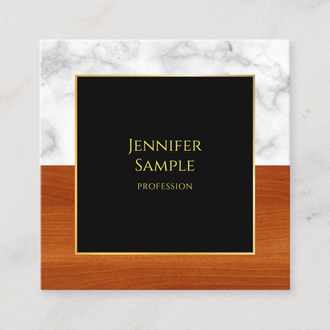 Marmorholz Schwarz Gold Luxus-Template Elegant Quadratische Visitenkarte (Vorderseite)