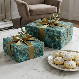 Marmorierte Aquamarine türkisfarbene Imitate Gold  Geschenkpapier