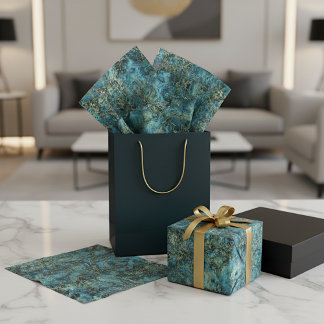 Marmorierte Aquamarine türkisfarbene Imitate Gold  Seidenpapier